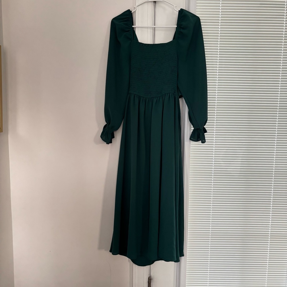 Elegant Green Long Sleeve Dress